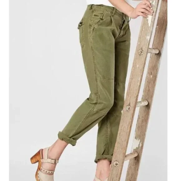 FREE PEOPLE High-Rise Button-Fly Moss Green Utility Boyfriend Pant Size 25 - Picture 3 of 16